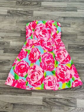 Lilly Pulitzer first impressions strapless dress size 6 roses pockets nwot